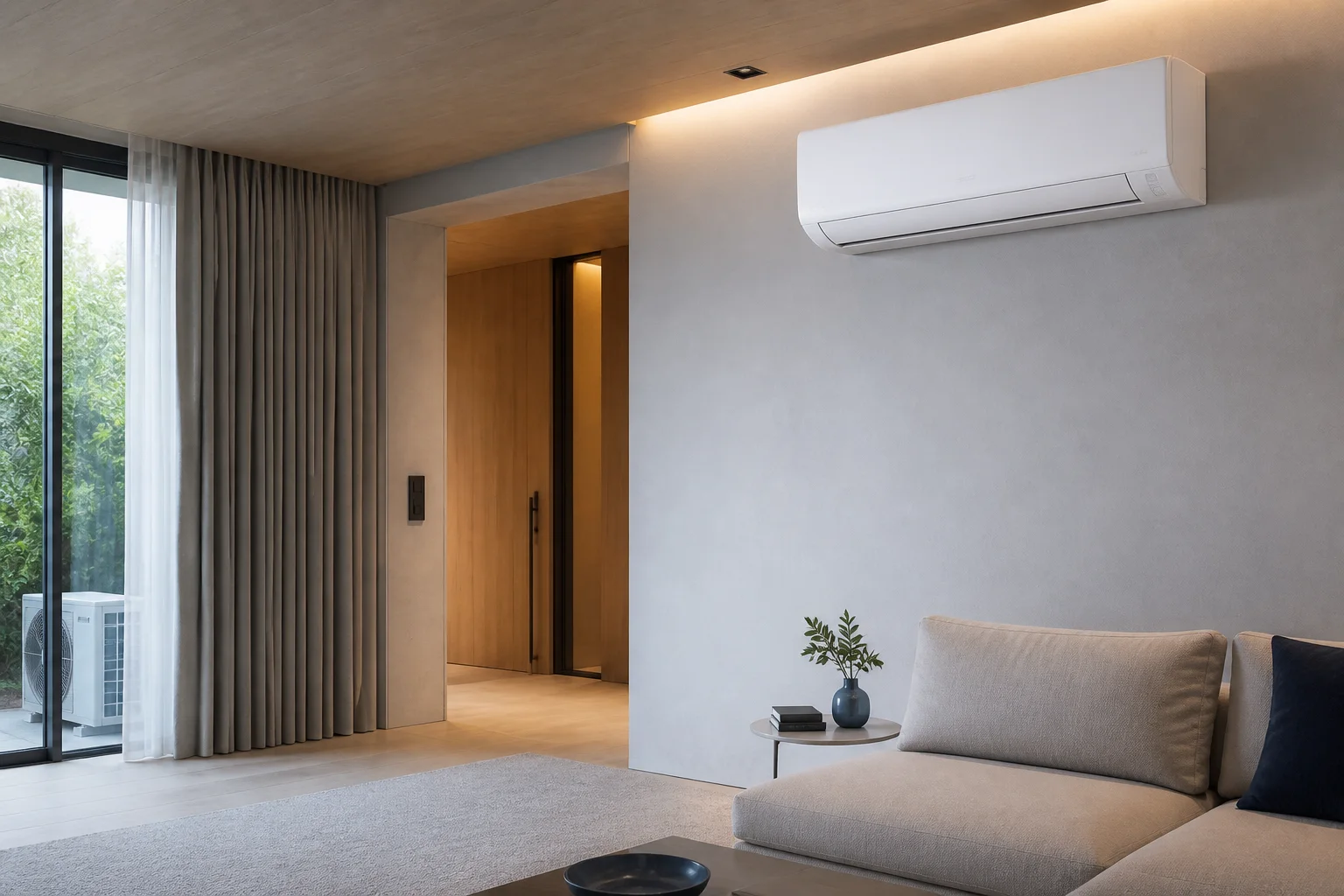 Ar-condicionado split instalado em uma sala contemporânea